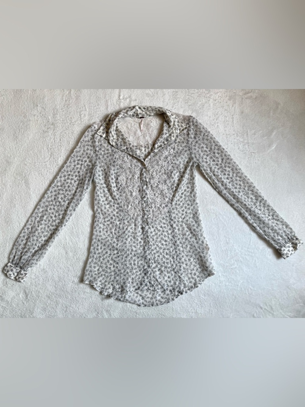 Free People All That Glitters Sheer Floral Lace Button Up Blouse Top Size XS